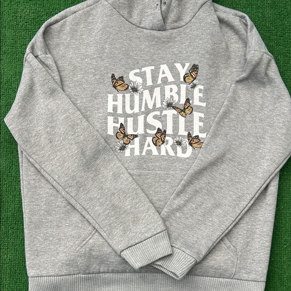 Gray Hoodie with Inspirational Graphic and Butterflies - Picture 1 of 5